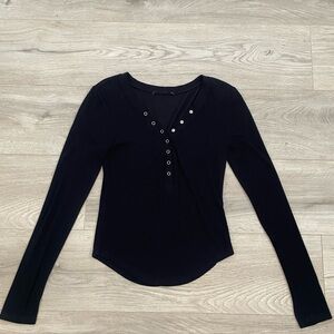 Black Long-Sleeve Henley Top
